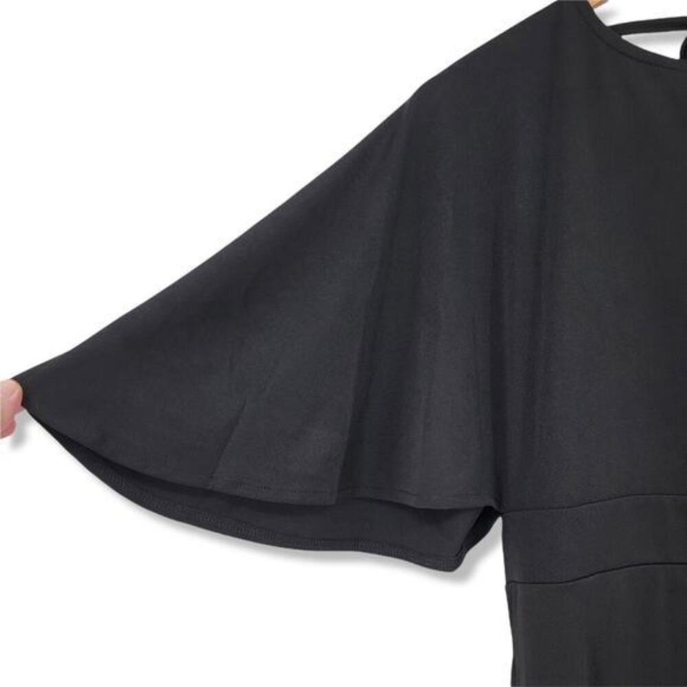 New Zeagoo Black Bat Flutter Sleeve Midi Dress Tie‎ Back Womens Size Large - Picture 4 of 11